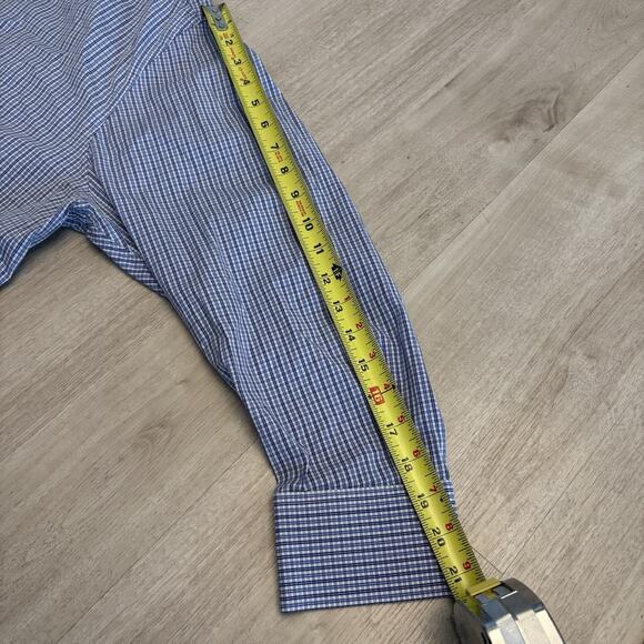 Bonobos Button Down Shirt Long Sleeve Men Size 18 33 Plaid Checker Blue Standard - Picture 5 of 9